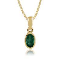 9ct Yellow Gold Framed 0.25ct Emerald Oval Pendant on 45cm Chain