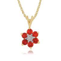 9ct Yellow Gold 0.24ct Fire Opal & Diamond Floral Pendant on 45cm Chain