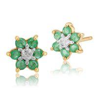 9ct yellow gold 033ct emerald diamond classic cluster stud earrings