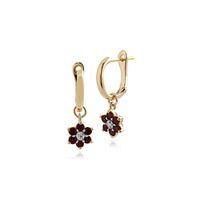 9ct Yellow Gold Mozambique Garnet and Diamond Floral Hoop Earrings