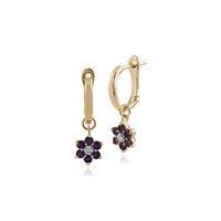 9ct Yellow Gold Amethyst and Diamond Floral Hoop Earrings