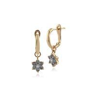 9ct Yellow Gold Blue Topaz and Diamond Floral Hoop Earrings