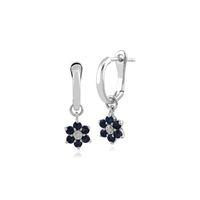 9ct White Gold Sapphire and Diamond Floral Hoop Earrings