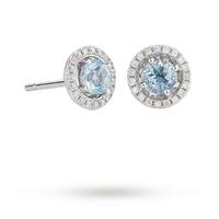 9ct White Gold 4x4mm Aquamarine and 0.12cttw Diamond Halo Stud Earrings