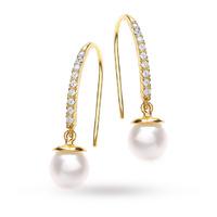9ct Yellow Gold Pearl and Cubic Zirconia Drop Earrings