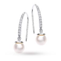 9ct White Gold Pearl and Cubic Zirconia Drop Earrings