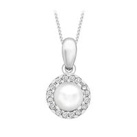 9ct White Gold 5mm Pearl and Cubic Zirconia Pendant