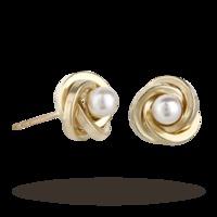 9ct Yellow Gold and Pearl Knot Stud Earrings