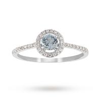 9ct White Gold 0.25ct Aquamarine and 0.13ct Diamond Halo Ring 4x4mm