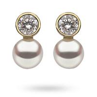 9ct yellow gold round cubic zirconia pearl stud earrings