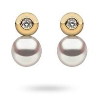 9ct yellow gold mini cubic zirconia pearl stud earrings
