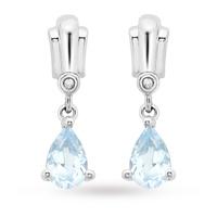 9ct White Gold Diamond and Blue Topaz Drop Earrings
