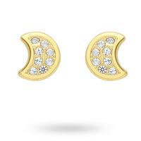 9ct Yellow Gold Moon Cubic Zirconia Stud Earrings