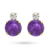 9ct Yellow Gold Amethyst and Cubic Zirconia Stud Earrings