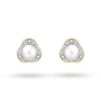 9ct Yellow Gold Diamond and Pearl Stud Earrings