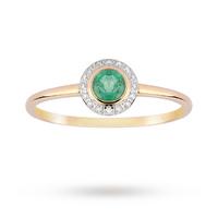 9ct Yellow Gold Emerald and 0.06ct Diamond Ring