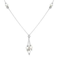 9ct White Gold Pearl Cluster Drop Necklace