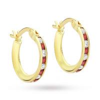 9ct Yellow Gold Red and White Cubic Zirconia Hoop Earrings