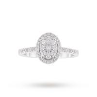 9ct White Gold 0.33ct Diamond Multi Stone Halo Oval Cut Ring - Ring Size N
