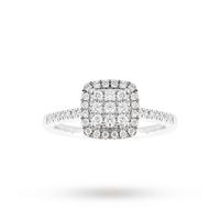 9ct White Gold Diamond Multi Stone Halo Cushion Cut Ring - Ring Size N