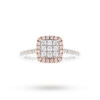 9ct rose and white gold multi stone halo cushion cut ring