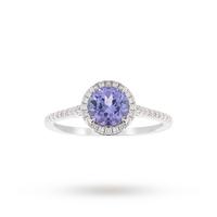 9ct White Gold 6mm Tanzanite And 0.15ct Diamond Round Halo Ring