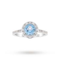 9ct White Gold 6x6mm Blue Topaz And Diamond Round Halo Ring - Ring Size K