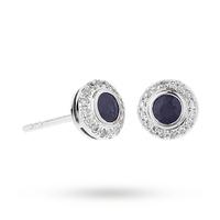 9ct White Gold Sapphire and Diamond Halo Stud Earrings