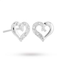 9ct White Gold Diamond Set Heart Stud Earrings