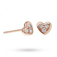 9ct Rose Gold Diamond Set Heart Stud Earrings