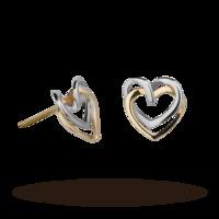 9ct 2 Tone Gold Heart Stud Earrings