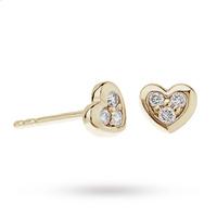 9ct Yellow Gold Diamond Set Heart Stud Earrings
