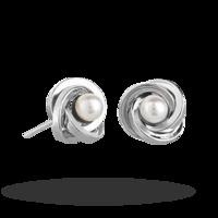 9ct White Gold and Pearl Knot Stud Earrings