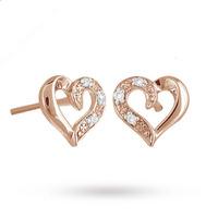 9ct Rose Gold Diamond Set Heart Stud Earrings