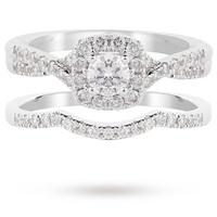 9ct White Gold Diamond Halo Bridal Set - Ring Size J