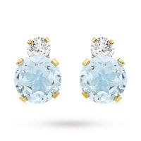 9ct Yellow Gold Blue Topaz and Cubic Zirconia Stud Earrings