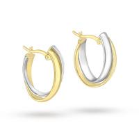 9ct 2-Colour Gold Double Crossover Hoop Earrings