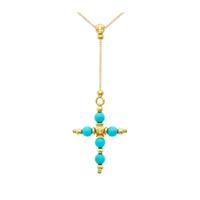 9ct Yellow Gold Turquoise Bead Cross Necklace