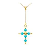 9ct yellow gold turquoise bead cross necklace