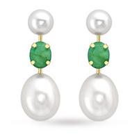 9ct yellow gold pearl and emerald drop earrings