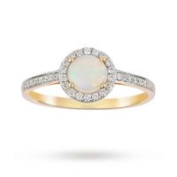 9ct yellow gold 55mm opal and diamond 015ct halo ring