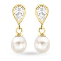 9ct Yellow Gold Cubic Zirconia and Pearl Drop Earrings