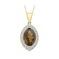 9ct Yellow Gold Diamond and Smokey Quartz Pendant