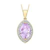 9ct yellow gold diamond and pink amethyst pendant