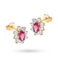 9ct Yellow Gold Red Cubic Zirconia Cluster Stud Earrings