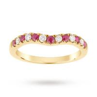 9ct Yellow Gold Ruby and 0.18 Total Carat Weight Diamond Shaped Wedding Ring