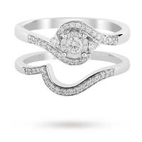 9ct White Gold Illusion 0.33ct Diamond Bridal Set - Ring Size J