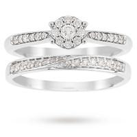 9ct white gold multistone diamond bridal set ring size o