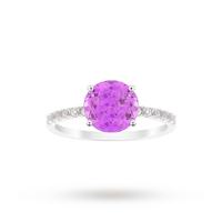 9ct White Gold 8x8mm Amethyst And 0.16ct White Topaz Ring - Ring Size J