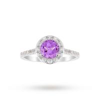 9ct White Gold 6x6mm Amethyst And 0.46ct Diamond Round Halo Ring - Ring Size M